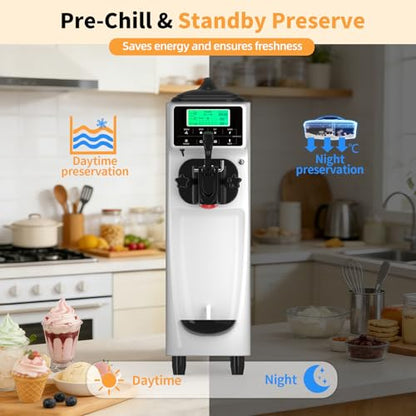 Ice Cream Machine – 3.5 Gals/H Single Flavor Ice Cream Maker 5 Inch Screen Soft Serve Ice Cream Machine with Pre-Cooling Soft Serve Machine with 1.6 Gals Tank for Home, Parties,Cafés,and School