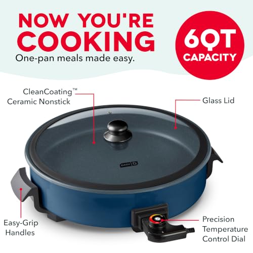 DASH Family Size Electric Skillet with Lid, 6-Quart Ceramic, Navy