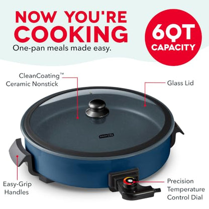 DASH Family Size Electric Skillet with Lid, 6-Quart Ceramic, Navy