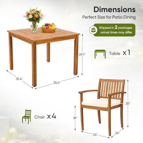 Devoko 5 Pieces Patio Table and Chairs Set Acacia Wood Outdoor Furniture