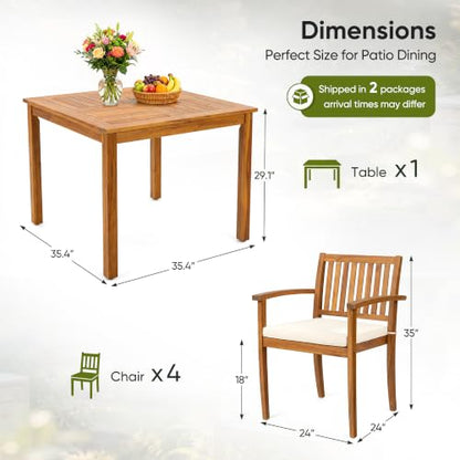 Devoko 5 Pieces Patio Table and Chairs Set Acacia Wood Outdoor Furniture