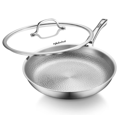 Titanium Pans for Cooking, 13 Inch Pure Titanium Hammered Pro frying pan with Lid, Non-Toxic Skillet for Cooking, PFAS/PFOA/PTFE Free Cookware, Dishwasher&Oven Safe, Kitchen Induction Compatible