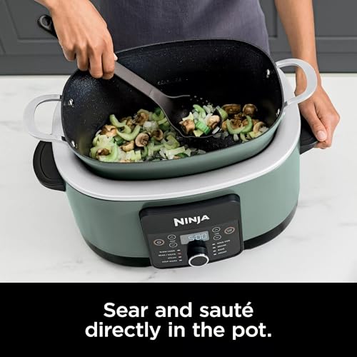 Ninja MC1001H Foodi PossibleCooker PRO 8.5 Quart Multi-Cooker, 8-in-1 Slow Cooker, Pressure Cooker, Dutch Oven & More, Glass Lid & Integrated Spoon, Nonstick, Oven Safe to 500°F, Sage Green (Renewed)