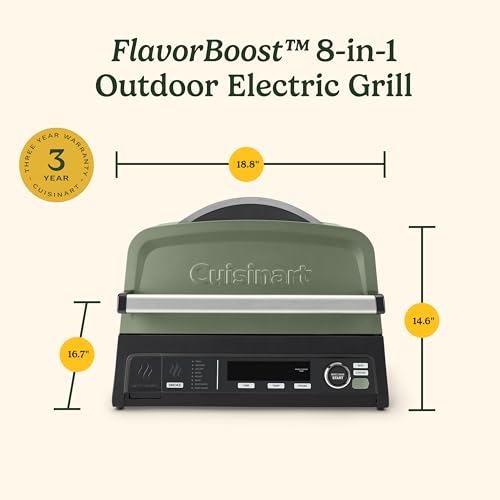 Cuisinart FlavorBoost™ 8-in-1 Outdoor Electric BBQ Grill & Portable Smoker, Air Fryer Grill Combo with Smart Probe, Smoke Drawer, 154 sq. in., Patio & Balcony Grill for Apartments, CEG-1302