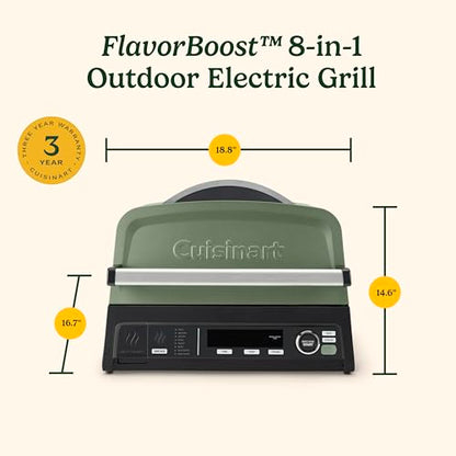 Cuisinart FlavorBoost™ 8-in-1 Outdoor Electric BBQ Grill & Portable Smoker, Air Fryer Grill Combo with Smart Probe, Smoke Drawer, 154 sq. in., Patio & Balcony Grill for Apartments, CEG-1302