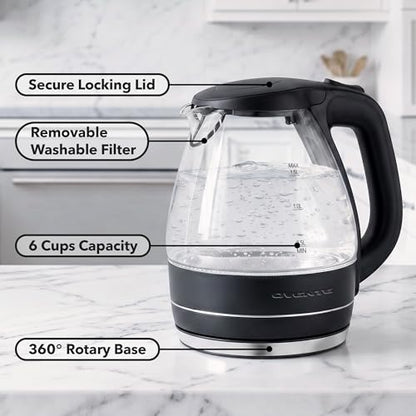 OVENTE 1.5L Glass Electric Kettle Water Boiler, Black KG83B