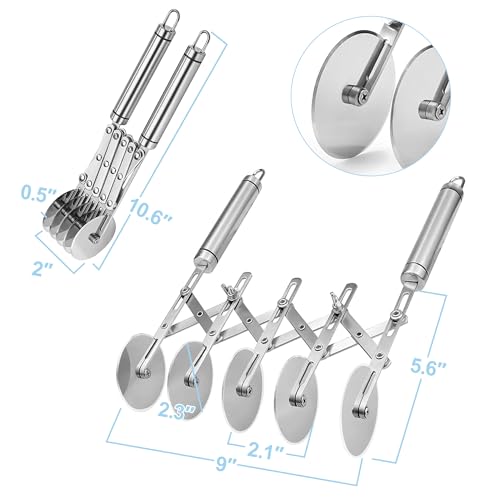 5-Wheel Professional Pastry Cutter - Stainless Steel Pizza & Dough Tool, Multi-Use Kitchen Utensil for Baking, Lattice Cutting, Cookie Dividing - Heavy Duty Pastry Wheel with Ergonomic Handle