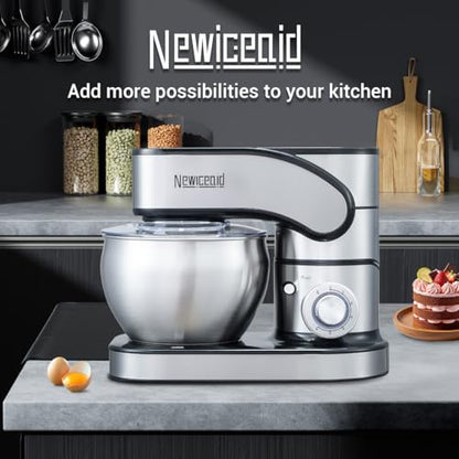 Newiceaid Stainless Steel Stand Mixer, 6-Speed Tilt-Head Mixer with 700W Powerful Motor, 7.4QT Large Capacity Bowl, Electric Kitchen Mixer with Dough Hook, Beater, Whisk for Baking & Dough Making