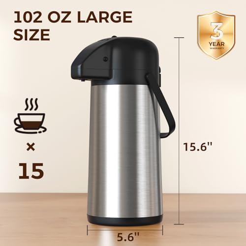 Coffee Carafe for Keeping Hot, 102OZ / 3L Airpot Coffee Dispenser with Pump