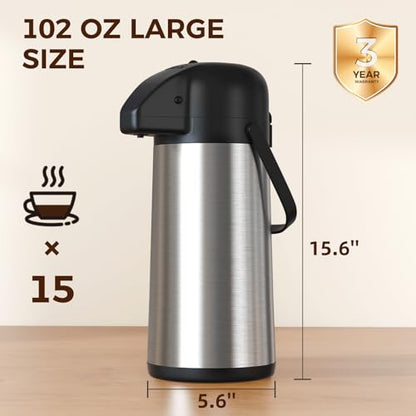 Coffee Carafe for Keeping Hot, 102OZ / 3L Airpot Coffee Dispenser with Pump