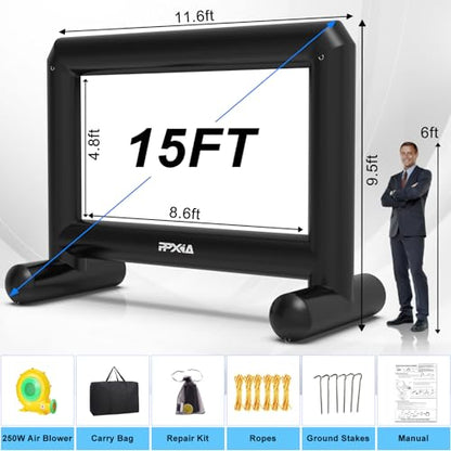 Inflatable Projector Screen for Outside 15ft Blow Up Movie Screen Outdoor with Air Blower, Easy Set Up Inflatable TV Home Theather for Backyards Movie Nights Party Fun, Support Front Rear Projection