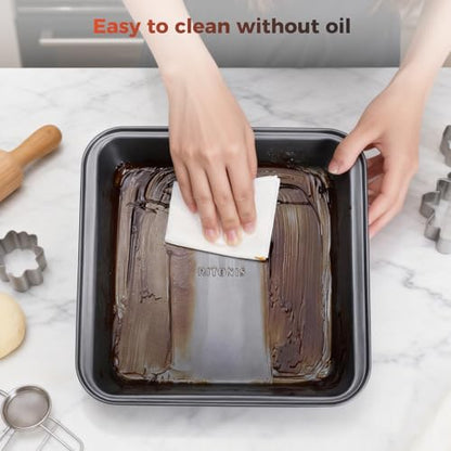 RITONIS 8-Piece Baking Pans Set, Non-stick Bakeware Sets Non-Toxic Baking Sheet Sets for Cooking, Include Round＆Square Cake Pan,Bread Pan,Muffin Pan, Cookie Sheet,Cooling Rack,with Baking Glove,Black