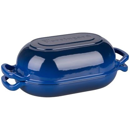 VORRINGARD Enameled Cast Iron Sourdough Bread Oven, Dutch Oven, Loaf Cast Iron Bread Pan for Homemade Bread Baking, Meatloaf Pan with Lid, 7QT, Blue