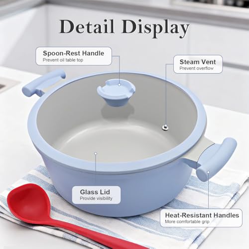 AIKENBBKK 5 Quart Stock Pot with Lid, Non Stick Cooking Pot, Ceramic Soup Pot Nonstick, Induction Cookware for Pasta,Soup,Spaghetti, Stay-Cool Handle, Suitable for All Stoves, PFAS-Free, Blue