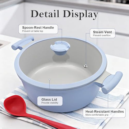 AIKENBBKK 5 Quart Stock Pot with Lid, Non Stick Cooking Pot, Ceramic Soup Pot Nonstick, Induction Cookware for Pasta,Soup,Spaghetti, Stay-Cool Handle, Suitable for All Stoves, PFAS-Free, Blue