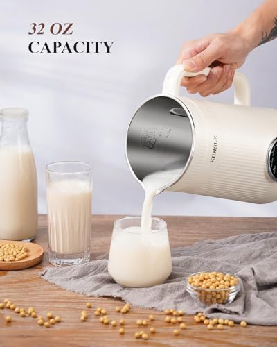 KIDISLE 8 in 1 Nut Milk Maker Blender, 32oz Homemade Soy, Almond, Oat, Coconut, Plant Based and Non Dairy Beverages, Automatic Soybean Machine With Delay Start/Keep Warm/Boil Water, Cream