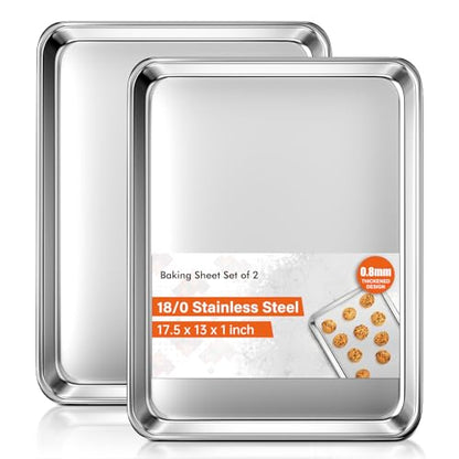 Baking Sheet Set of 2, Commercial Grade Stainless Steel Cookie Sheets for Baking, 18 x 13 Inch Thicker Large Baking Pans Oven Tray, Warp Resistant Nonstick Half Sheet Pan, Nontoxic & Heavy Duty