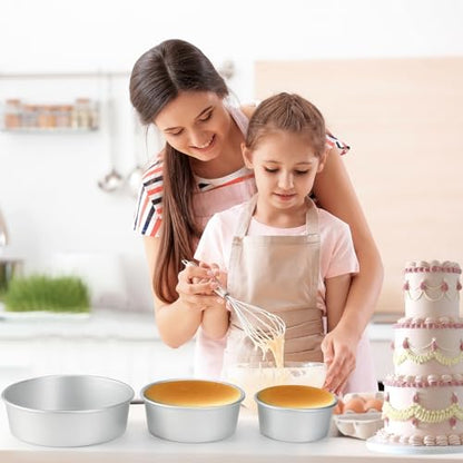 HomeMall Round Cake Pan with Removable Bottom, Set of 3 (6 x 3 inch/8 x 3 inch/10 x 3 inch), Aluminum Baking Pans for Layer Cakes, Evenly Heating Tools for Home Kitchen, Tapered Side