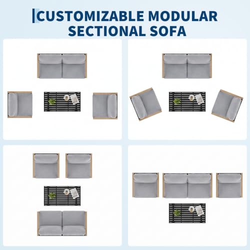 Garvee 4 Piece Patio Furniture Set, Outdoor Sectional Conversation Set Grey