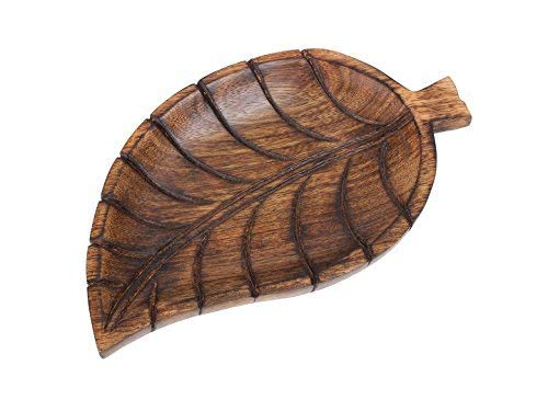 NIRMAN - Decorative Tray Wooden Leaf Design Serving Tray Platter Breakfast Table Kitchen Décor