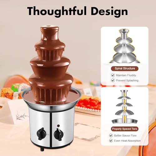 4-Tier Chocolate Fountain Machine, 1.8L/60.86Oz Commercial Stainless Steel Electric Chocolate Melting Fountain Machine, Large Capacity Cheese Butter Fondue Fountain for Party Birthday Gathering