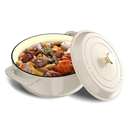Bonnlo 7.5QT Round Dutch Oven, Enameled Cast Iron Dutch Oven Pot with Lid & Dual Handles, Oven Safe Up to 500° F, for Sourdough, Bread Baking, Stews and Roasting, White