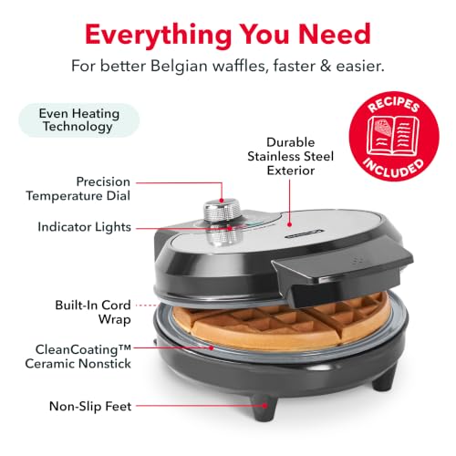Dash Precision Crisp Belgian Waffle Maker, 8-Inch, Ceramic Nonstick, Black