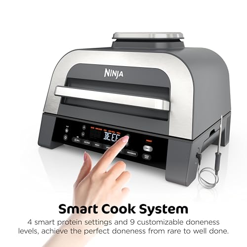 Ninja DG551 Foodi Smart XL 6-in-1 Indoor Grill with Air Fry, Roast, Bake, Broil, & Dehydrate, Foodi Smart Thermometer, 2nd Generation, Black/Silver