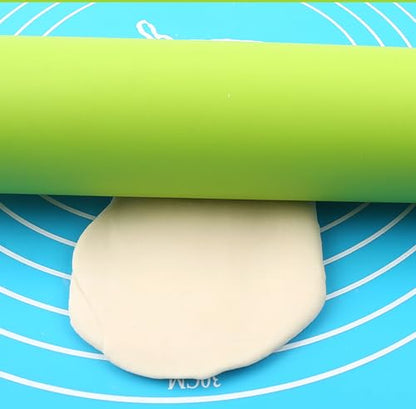 Silicone Rolling Pin, Green 9 Inch Pin with Wooden Rotatable Handle for Dough of Baking Bread, Cookie, Pizza (green, 9 inch)
