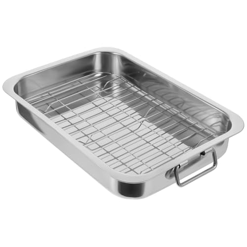 Cabilock 14-Inch Stainless Steel Roasting Pan with Rack – Deep Rectangular Baking Pan for Lasagna, Turkey & Chicken, Heavy-Duty Oven Roaster Tray, Warp-Resistant & Dishwasher Safe