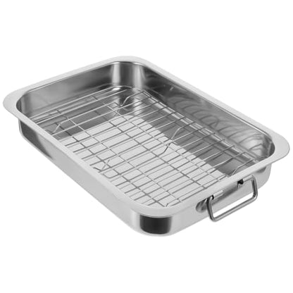 Cabilock 14-Inch Stainless Steel Roasting Pan with Rack – Deep Rectangular Baking Pan for Lasagna, Turkey & Chicken, Heavy-Duty Oven Roaster Tray, Warp-Resistant & Dishwasher Safe
