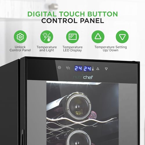 NutriChef 27 Bottle Wine Fridge | Dual Zone Wine Chiller | Adjustable Temperature 41°F to 64°F | Ultra Quiet Operation | Wine Cooler For Home, & Office | Free Standing 43x11x23 IN | Black