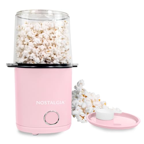 Nostalgia 8-Cup Hot Air Popcorn Maker & Bowl - 2-In-1 Bowl & Lid, 2 oz Measuring Cup - Oil-Free Pop Corn for Movie Night, Snacks, Birthday Parties, and More - Pink