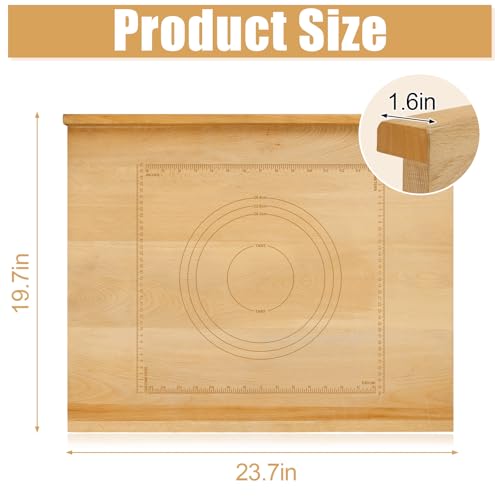 SoeKoa Reversible Wood Pastry Board, 20"X24" Kneading Board, Pastry Board With Edge Blocking, Pasta Board Wood with Engraved Ruler for Counter Top Kitchen