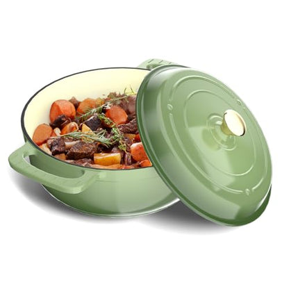Bonnlo 6QT Round Dutch Oven, Enameled Cast Iron Dutch Oven Pot with Lid & Dual Handles, Oven Safe Up to 500° F, for Sourdough, Bread Baking, Stews and Roasting, Green