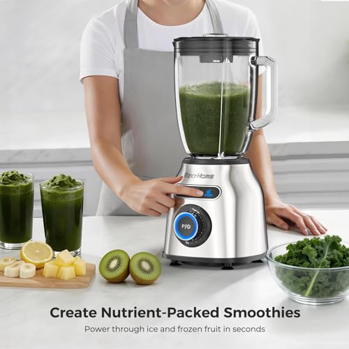 REXYHOME Blender with 3 Programs, 1000W Heavy-Duty Countertop Blenders for Kitchen, 59 Oz Glass Jar, Auto Clean 8-Speeds & Pulse Function Blender for Smoothies, Shakes, Ice Crushing & Frozen Fruit