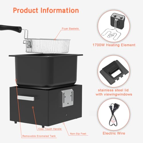 1800W 5 Liters/21 Cups Large Electric Deep Fryer with 3 Frying Baskets, Adjustable Temperature,View Window Lid,Countertop Stainless Steel Body Deep Fryer Pot,Perfect for Kitchen, Fry Fish for Home Use