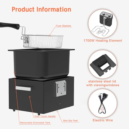1800W 5 Liters/21 Cups Large Electric Deep Fryer with 3 Frying Baskets, Adjustable Temperature,View Window Lid,Countertop Stainless Steel Body Deep Fryer Pot,Perfect for Kitchen, Fry Fish for Home Use