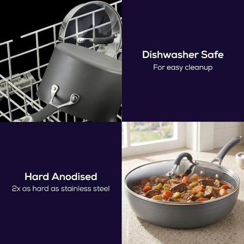 Circulon Radiance Hard Anodized Nonstick Deep Frying Pan with Lid, 12 inch Frying Pan with Lid, Deep Skillet, Gray