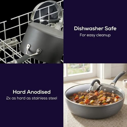 Circulon Radiance Hard Anodized Nonstick Deep Frying Pan with Lid, 12 inch Frying Pan with Lid, Deep Skillet, Gray