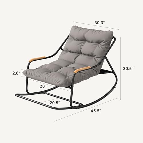 DWVO Outdoor Rocking Chair, Over-Sized Patio Rocking Chair with Removable Cushion, All-Weather Lounge Chair Outdoor Porch Rockers for Lawn, Garden, Backyard, Black