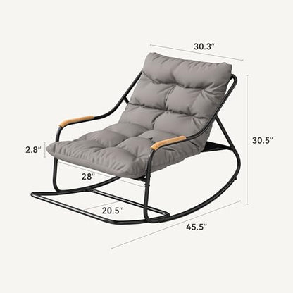 DWVO Outdoor Rocking Chair, Over-Sized Patio Rocking Chair with Removable Cushion, All-Weather Lounge Chair Outdoor Porch Rockers for Lawn, Garden, Backyard, Black