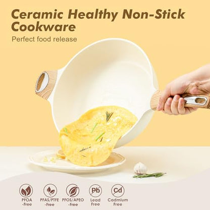 SENSARTE Ceramic Nonstick Frying Pan Skillet with Lid, 13.3 Inch Large Deep Frying Pan, 6 Qt Saute Pan, Induction Pan, Healthy Non Toxic Cooking Pan with Helper Handle, PFOA PFAS PTFE Free