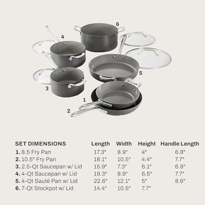 All-Clad HA1® Ceramic Nonstick, 10 Piece Cookware Set - Oven Safe up to 450° & Compatible with All Stovetops (Gas, Electric & Induction), Light Grey