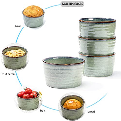 Henten Home Ceramic 8 oz Ramekins Set, Porcelain Souffle Ramekins Set of 6, Creme Brulee Ramekins for Baking, Ice Cream, Pudding, Oven & Microwave Safe Small Bowls, Stackable (Green)
