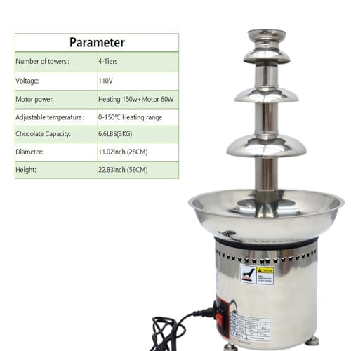 PreAsion Chocolate Fountain 110V Electric 4-Tiers Digital Chocolate Fountain Melting Machine Heating Fondue Fountain,3kg of chocolate
