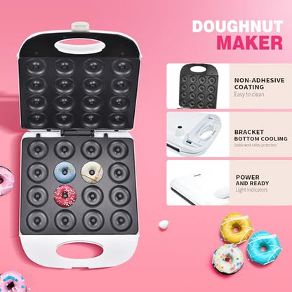 DSP All in One 2 Inch Mini Donut Maker, Non-Stick, Cool Touch, Electric Doughnut Machine for 16 Snacks & Desserts, Perfect for Birthday, Wedding, Baby Shower, Christmas, Party, Afternoon Tea