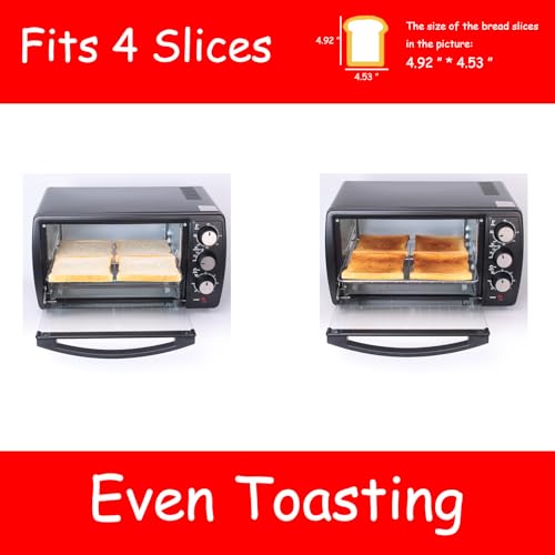 GOLUX GT12 Black Countertop Toaster Oven, 12L Compact Small Oven, 1200W, Fits 4 Slices, 4 Cooking Modes, 60-Min Timer & Adjustable Temperature, For Toast, Bake & Broil, Ideal for Apartment & Dorm