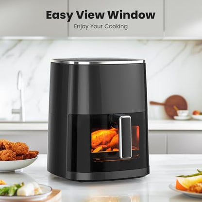 Sweetcrispy 6QT Air Fryer with Window, Square Airfryer Oven 12-in-1 for Family, 400°F Rapid Air Crispy Technology, Roast Bake Dehydrate, Nonstick & Easy-Clean Basket, Black