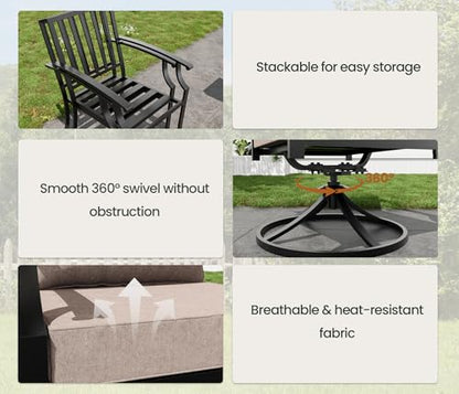RTDTD 16 PCS Outdoor Patio Dining Set,Patio Table and Chairs Metal Outdoor Patio Furniture Set with Umbrella Hole,Dining Table Set with Swivel Chairs for Deck,Backyard and Garden,Brown